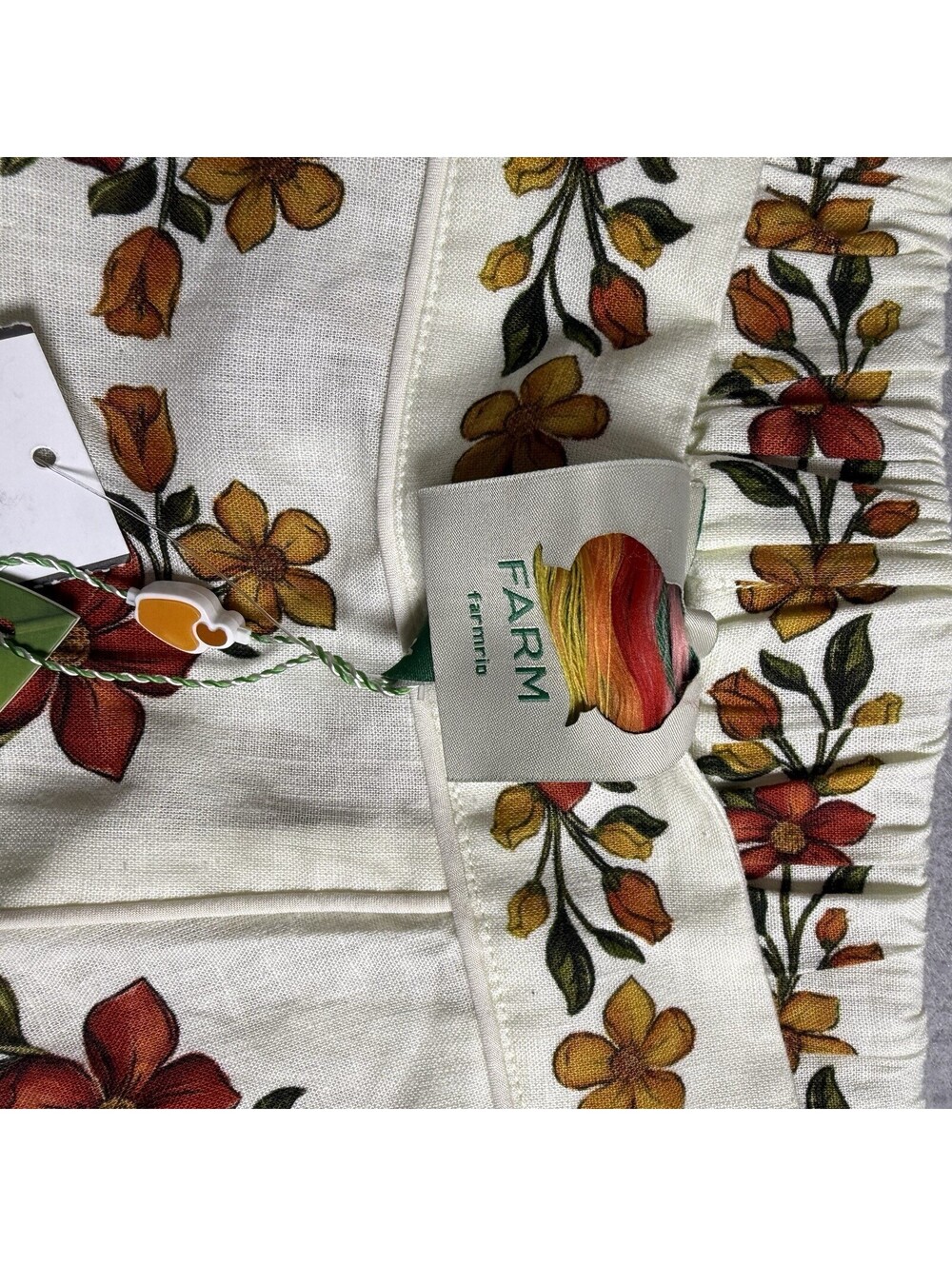 Farm Rio Lemon Bouquet Linen Blend Midi Skirt Medium M New NWT Off-White Floral - Picture 5 of 8